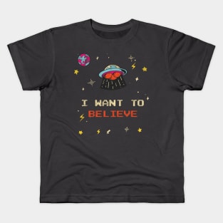 Distressed UFO I Want To Believe Kids T-Shirt